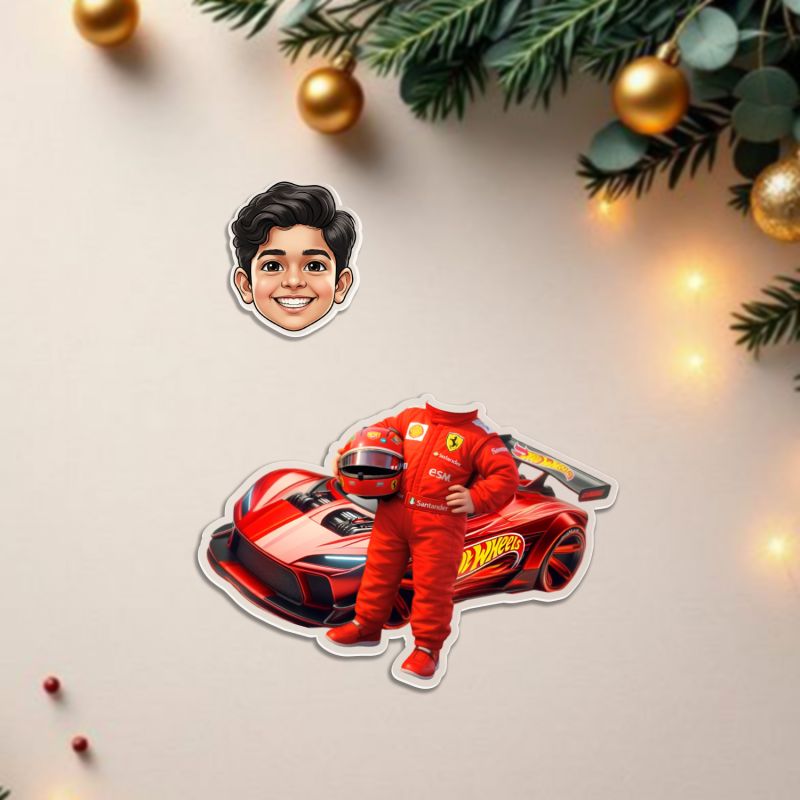 Personalized Car Racer Boy Funny Face Caricature with Shaking Head Gift for Boyfriend, Friend, Brother & Car Lover Batter Powered Moving Head Bobblehead Figurine